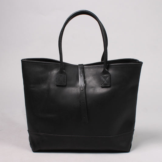 HERITAGE LEATHER ALL LATIGO LEATHER TOTE BAG  W/CLOSURE STRAP - BLACK LATIGO