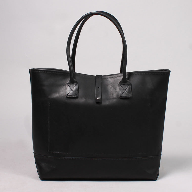 HERITAGE LEATHER ALL LATIGO LEATHER TOTE BAG  W/CLOSURE STRAP - BLACK LATIGO