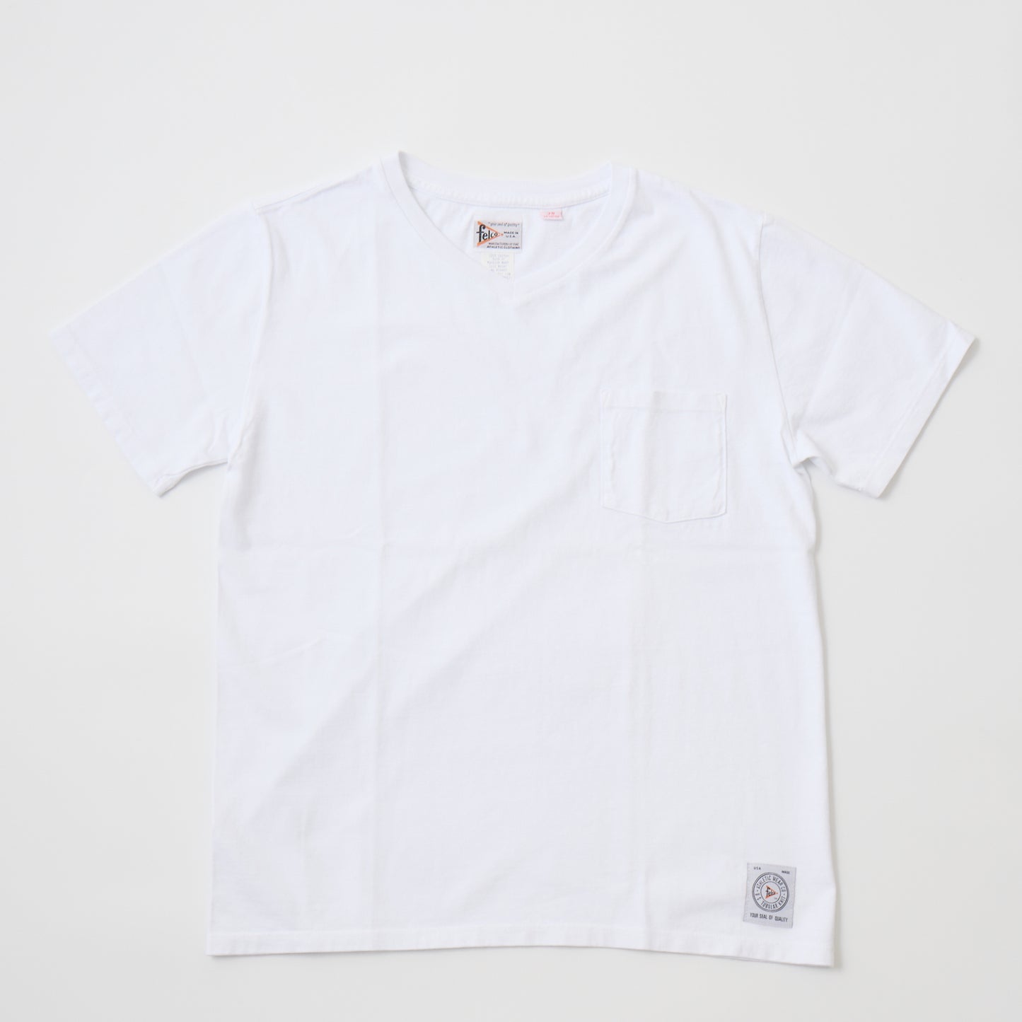 FELCO SS  V NECK POCKET-T 18 SINGLE TUBULAR JERSEY MADE IN USA - 2 COLORS