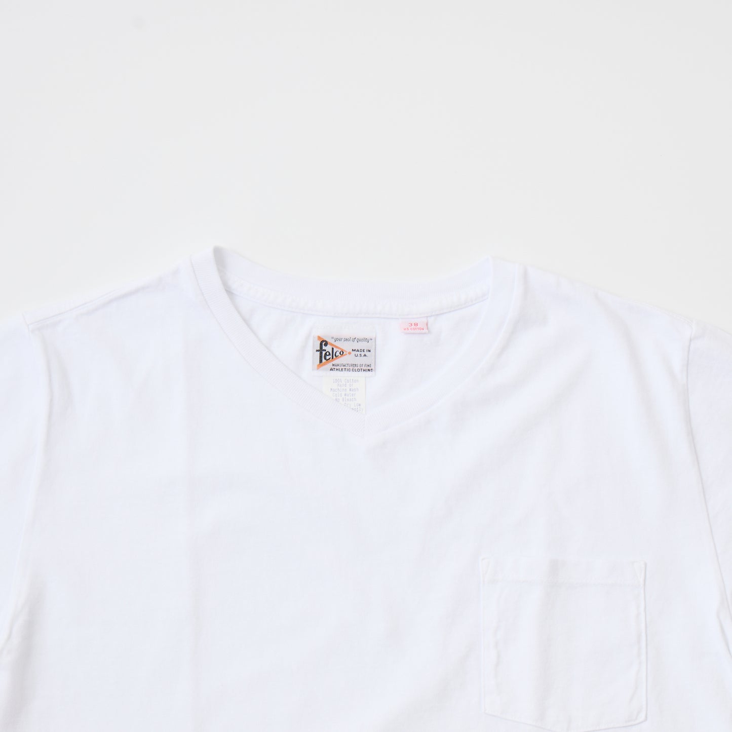 FELCO SS  V NECK POCKET-T 18 SINGLE TUBULAR JERSEY MADE IN USA - 2 COLORS