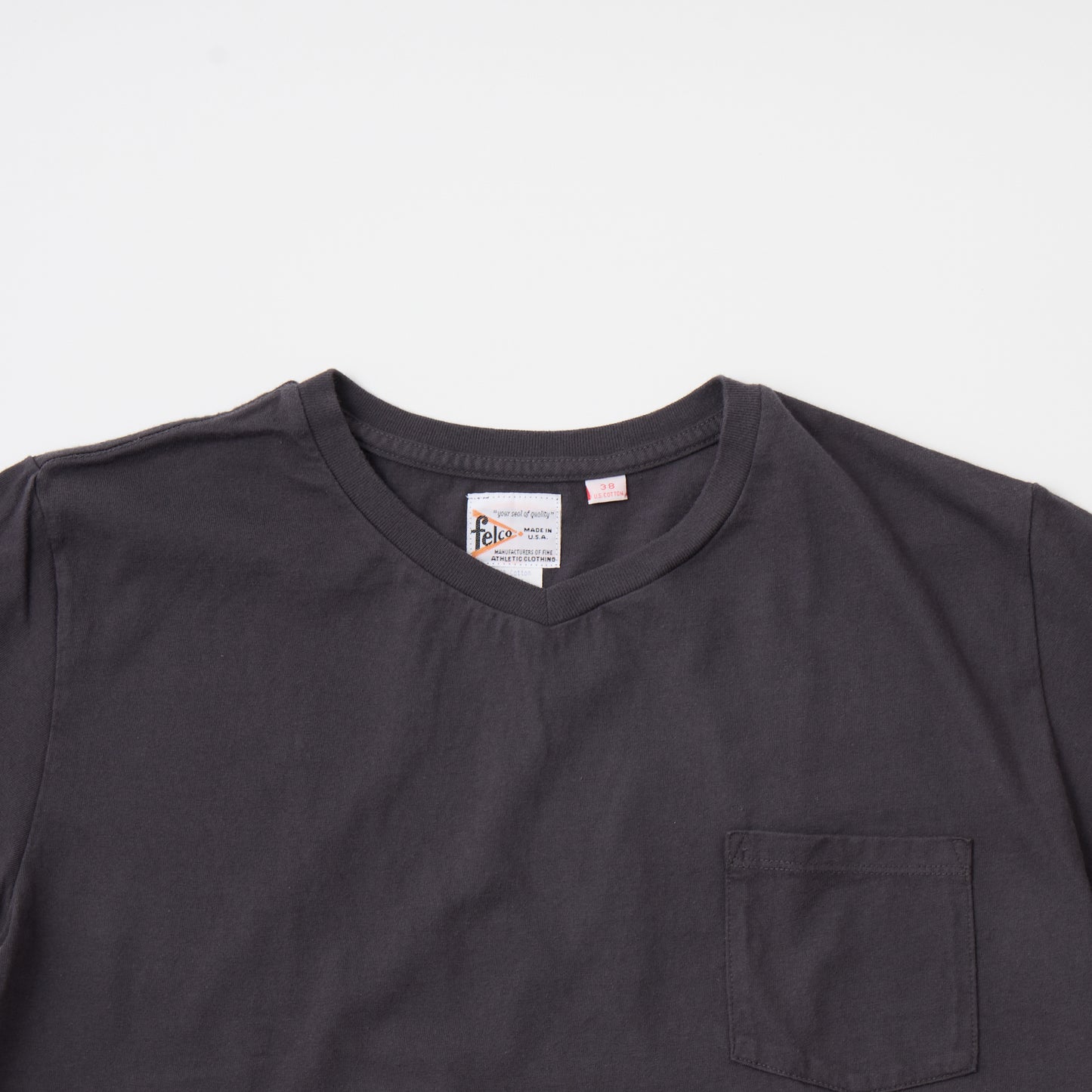 FELCO SS  V NECK POCKET-T 18 SINGLE TUBULAR JERSEY MADE IN USA - 2 COLORS