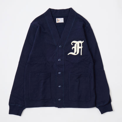 FELCO 12oz TERRY V-NECK LETTERED  CARDIGAN - OLD F FONT FELT WAPPEN - 5 COLORS - FELC-371