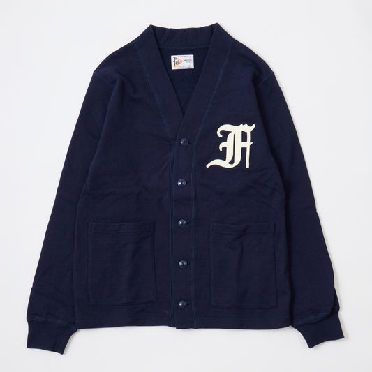 FELCO 12oz TERRY V-NECK LETTERED  CARDIGAN - OLD F FONT FELT WAPPEN - 5 COLORS - FELC-371