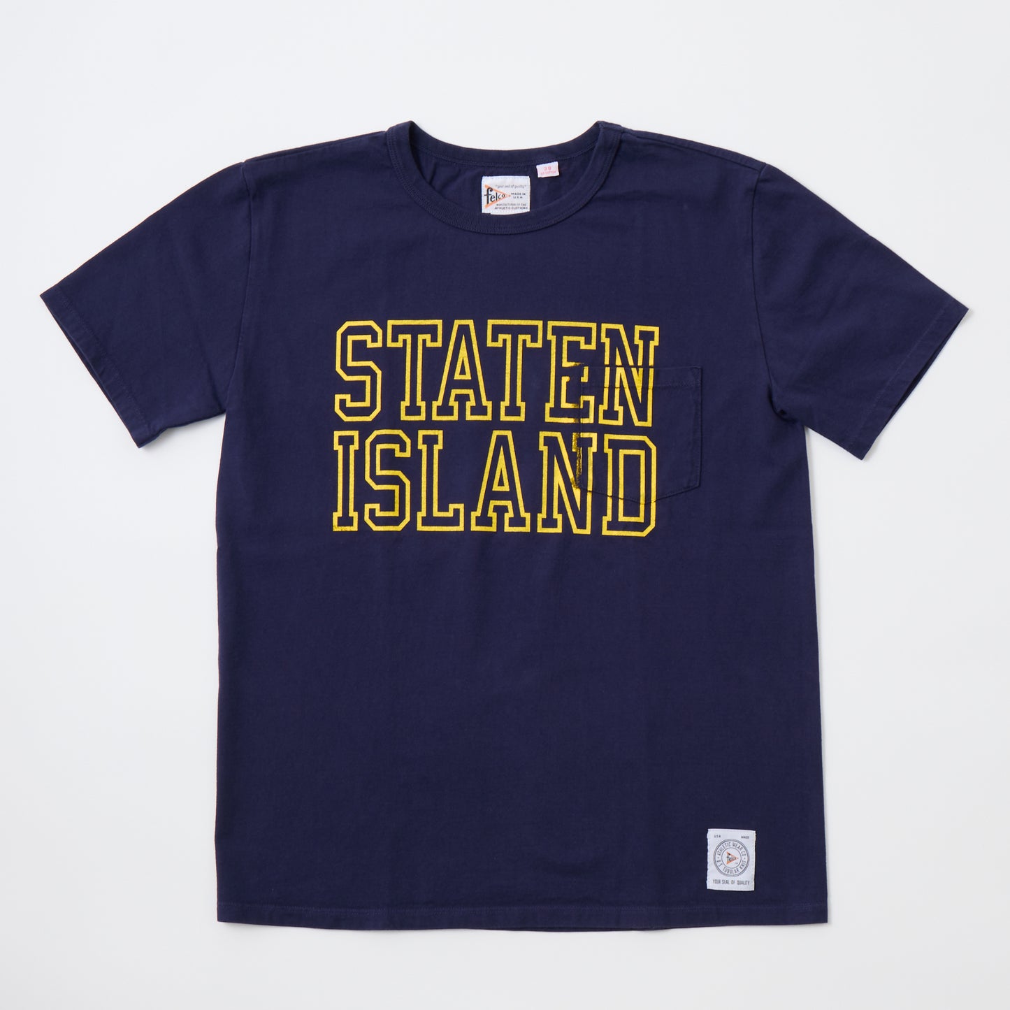 FELCO MADE IN USA S/S CREW POCKET T W/PRINT STATEN ISLAND
