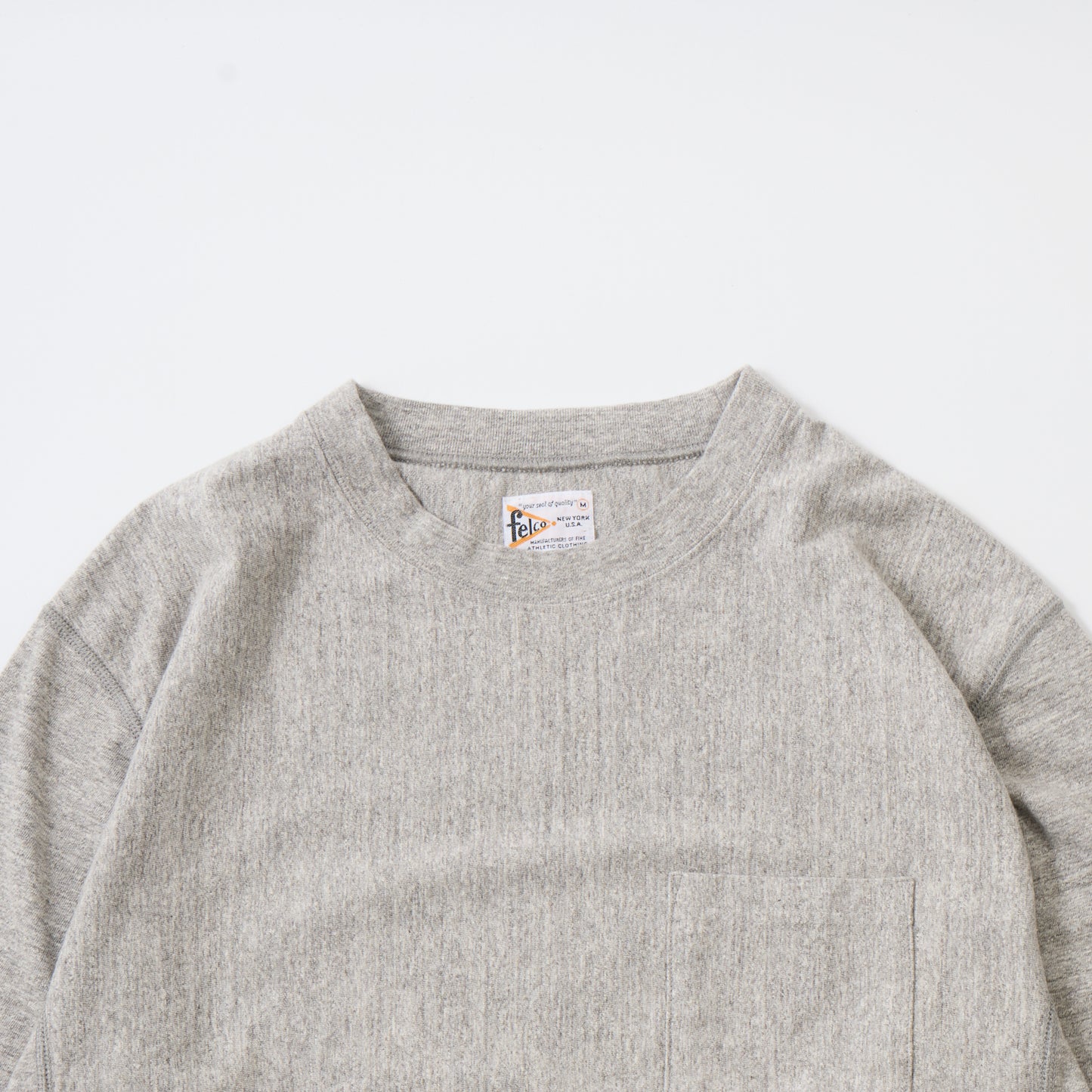 FELCO L/S INVERSE WEAVE CREW NECK POCKET T 7oz 18 SINGLE JERSEY ALL FLATSEAMA