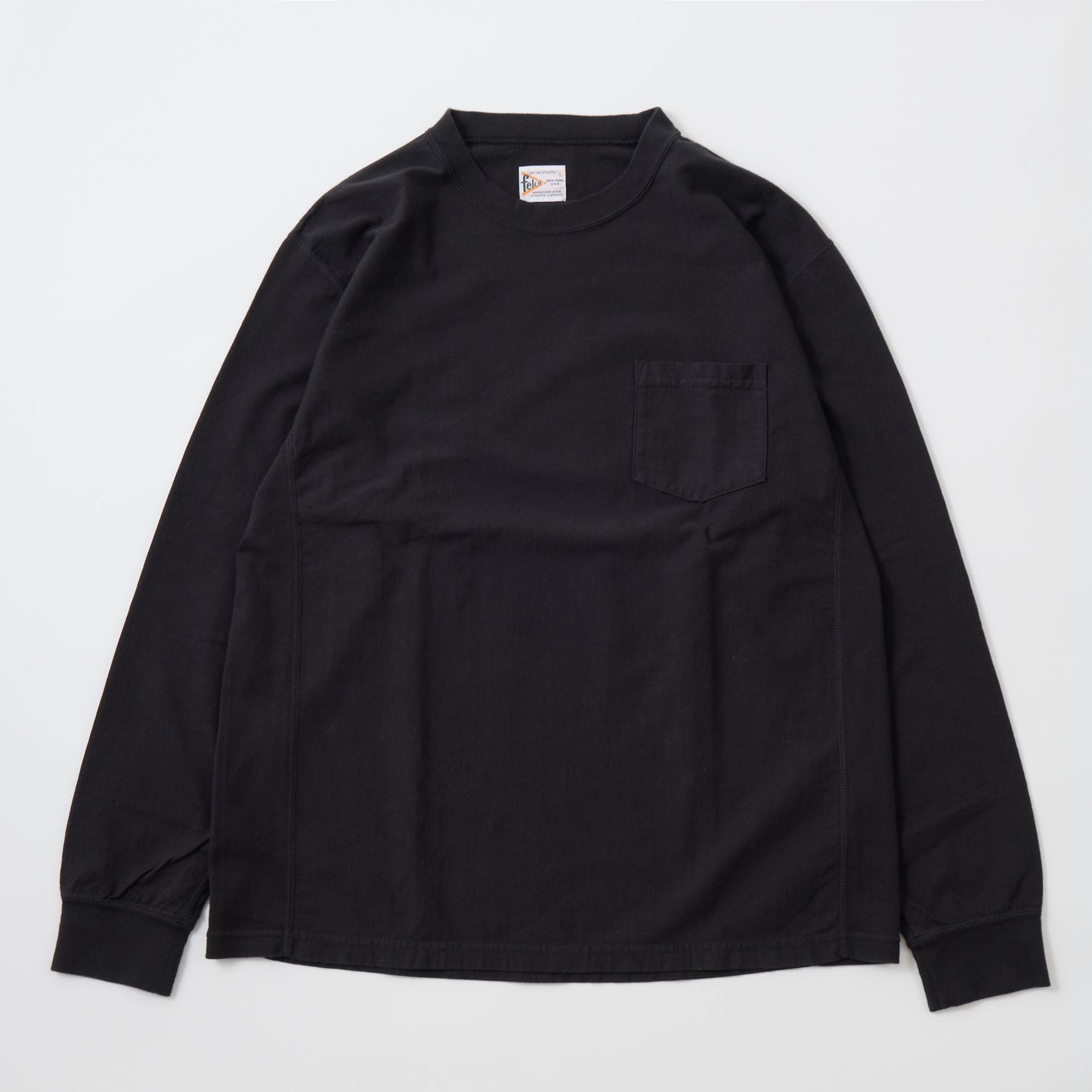 FELCO L/S INVERSE WEAVE CREW NECK POCKET T 7oz 18 SINGLE JERSEY ALL FLATSEAMA