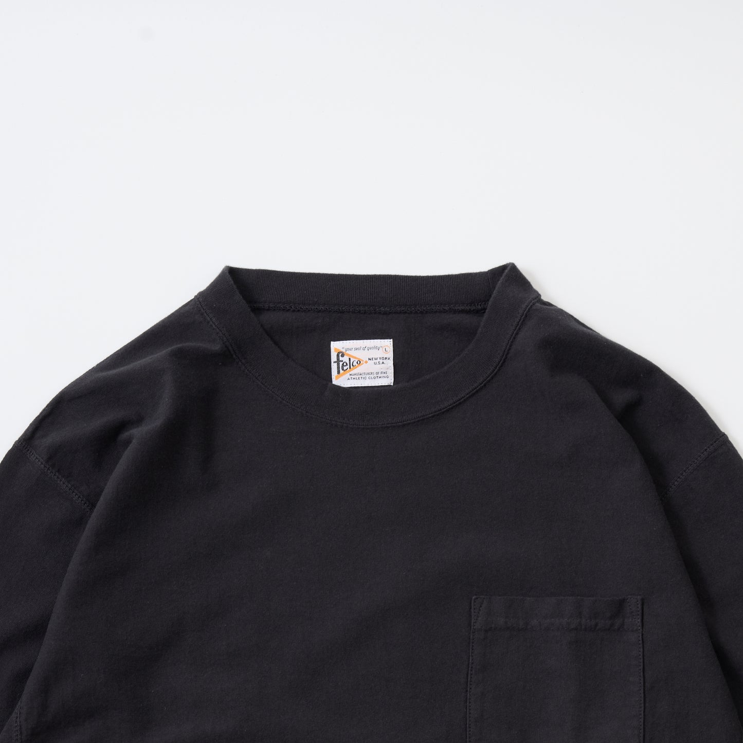 FELCO L/S INVERSE WEAVE CREW NECK POCKET T 7oz 18 SINGLE JERSEY ALL FLATSEAMA
