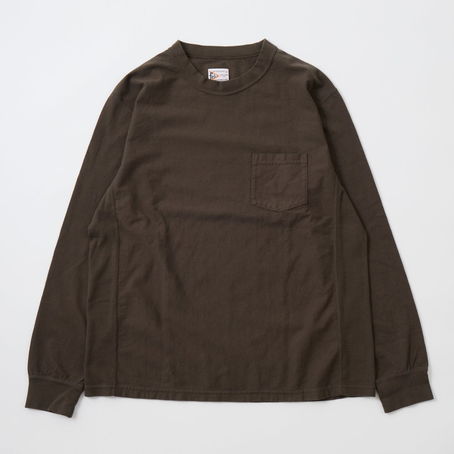 FELCO L/S INVERSE WEAVE CREW NECK POCKET T 7oz 18 SINGLE JERSEY ALL FLATSEAMA