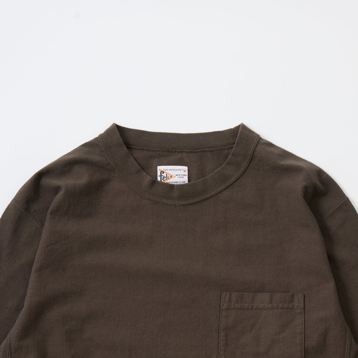 FELCO L/S INVERSE WEAVE CREW NECK POCKET T 7oz 18 SINGLE JERSEY ALL FLATSEAMA