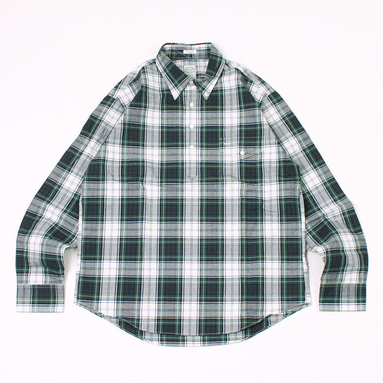 KEATON CHASE USA L/S CLASSIC FIT PULLOVER BD SHIRT TWILL CHECK - GREEN WHITE TARTAN CHECK