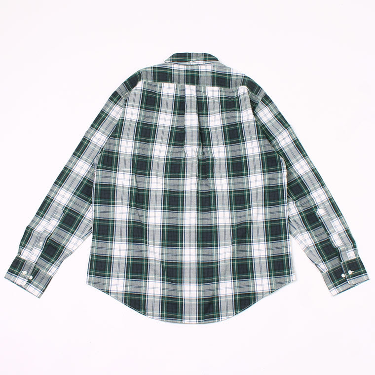 KEATON CHASE USA L/S CLASSIC FIT PULLOVER BD SHIRT TWILL CHECK - GREEN WHITE TARTAN CHECK