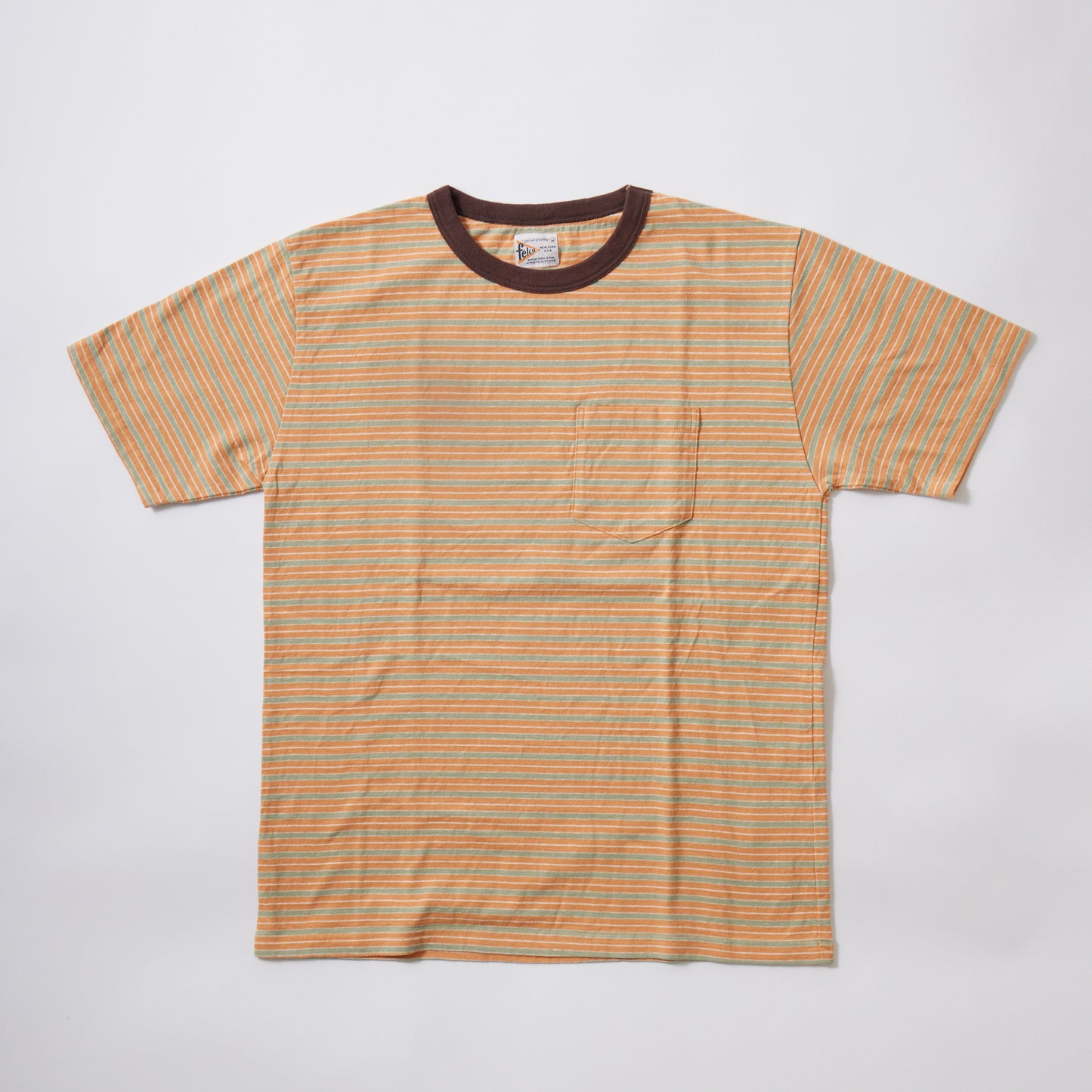 FELCO S/S CREW POCKET T SUMMER STRIPE-LIGHT ORANGE/BROWN