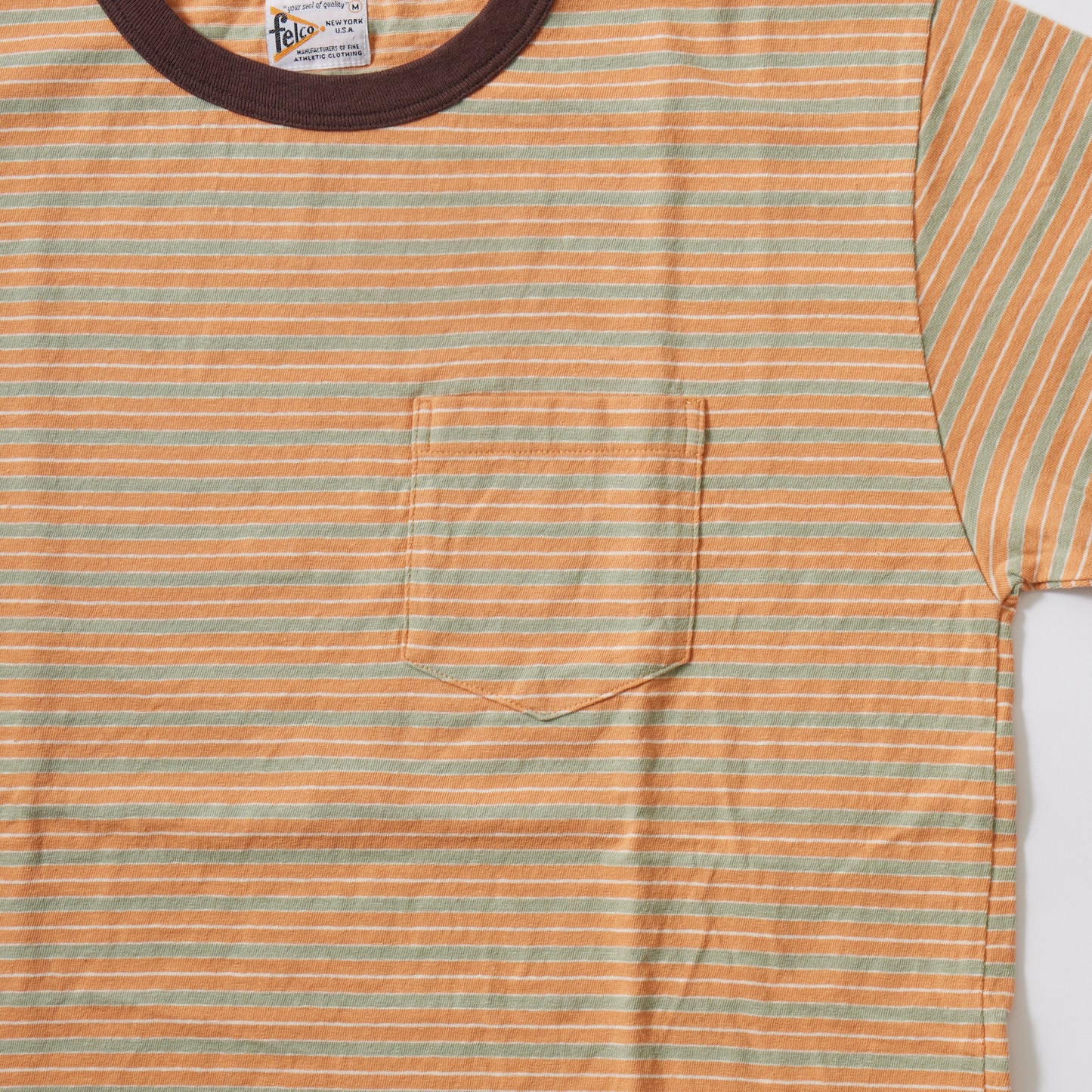 FELCO S/S CREW POCKET T SUMMER STRIPE-LIGHT ORANGE/BROWN