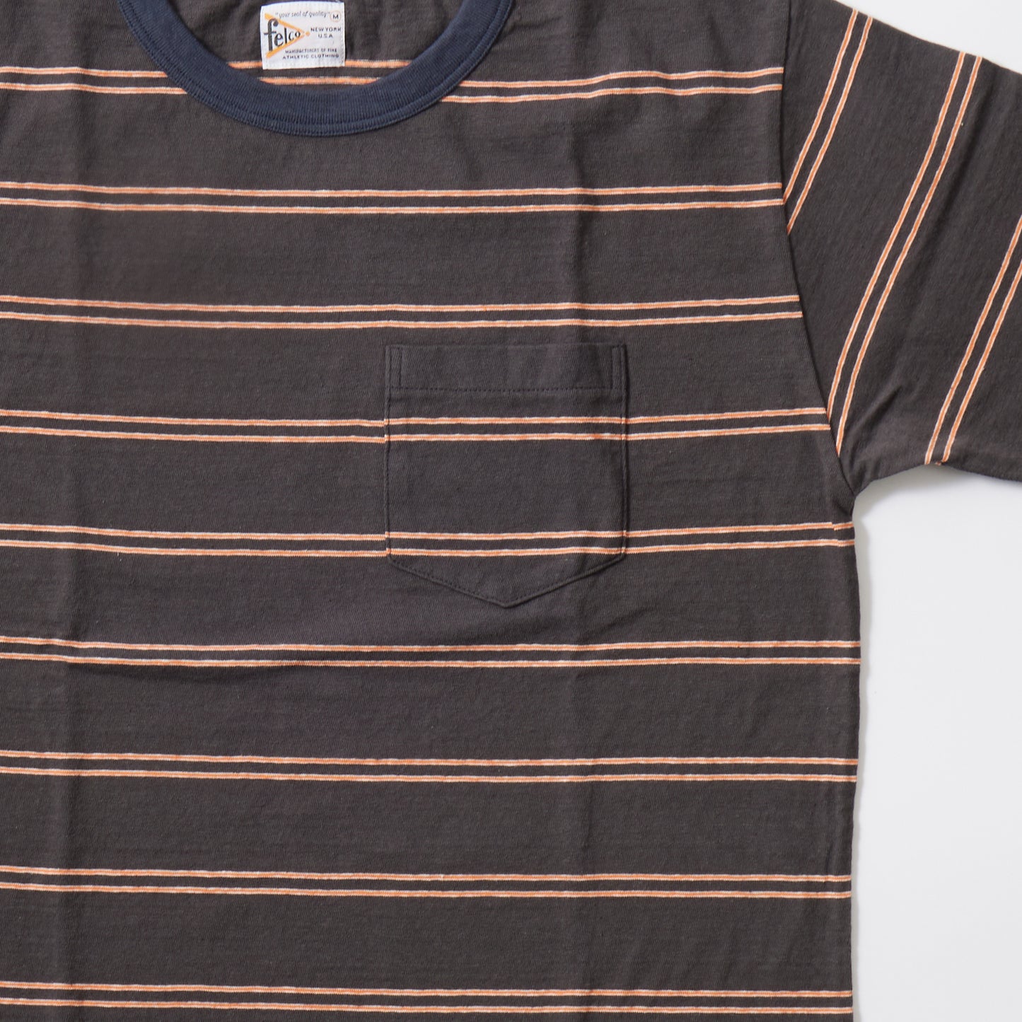 FELCO S/S CREW POCKET-T IVY STRIPE-CHARCOAL BLACK/ CHARCOAL NAVY