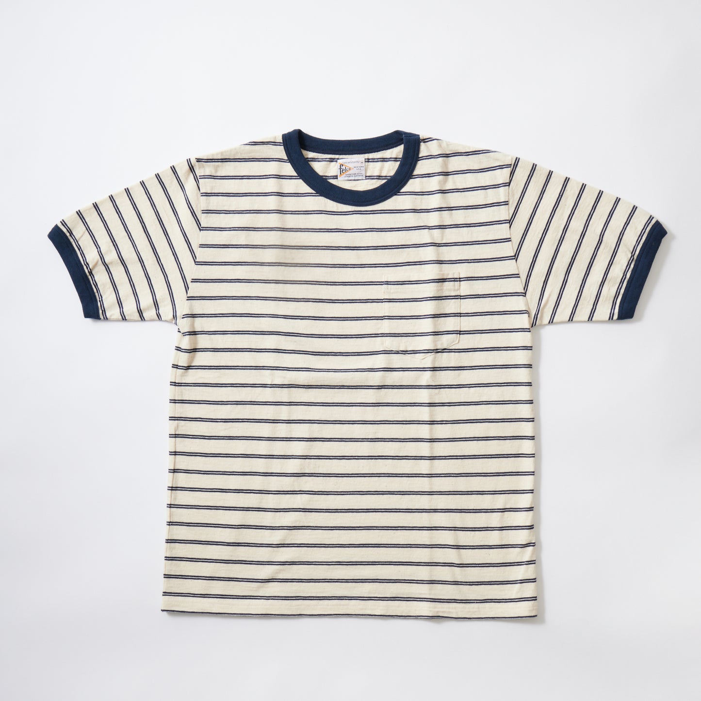 FELCO S/S RINGER POCKET-T VINTAGE STRIPE-NATURAL/NAVY