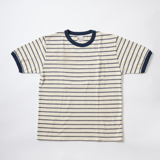 FELCO S/S RINGER POCKET-T VINTAGE STRIPE-NATURAL/NAVY