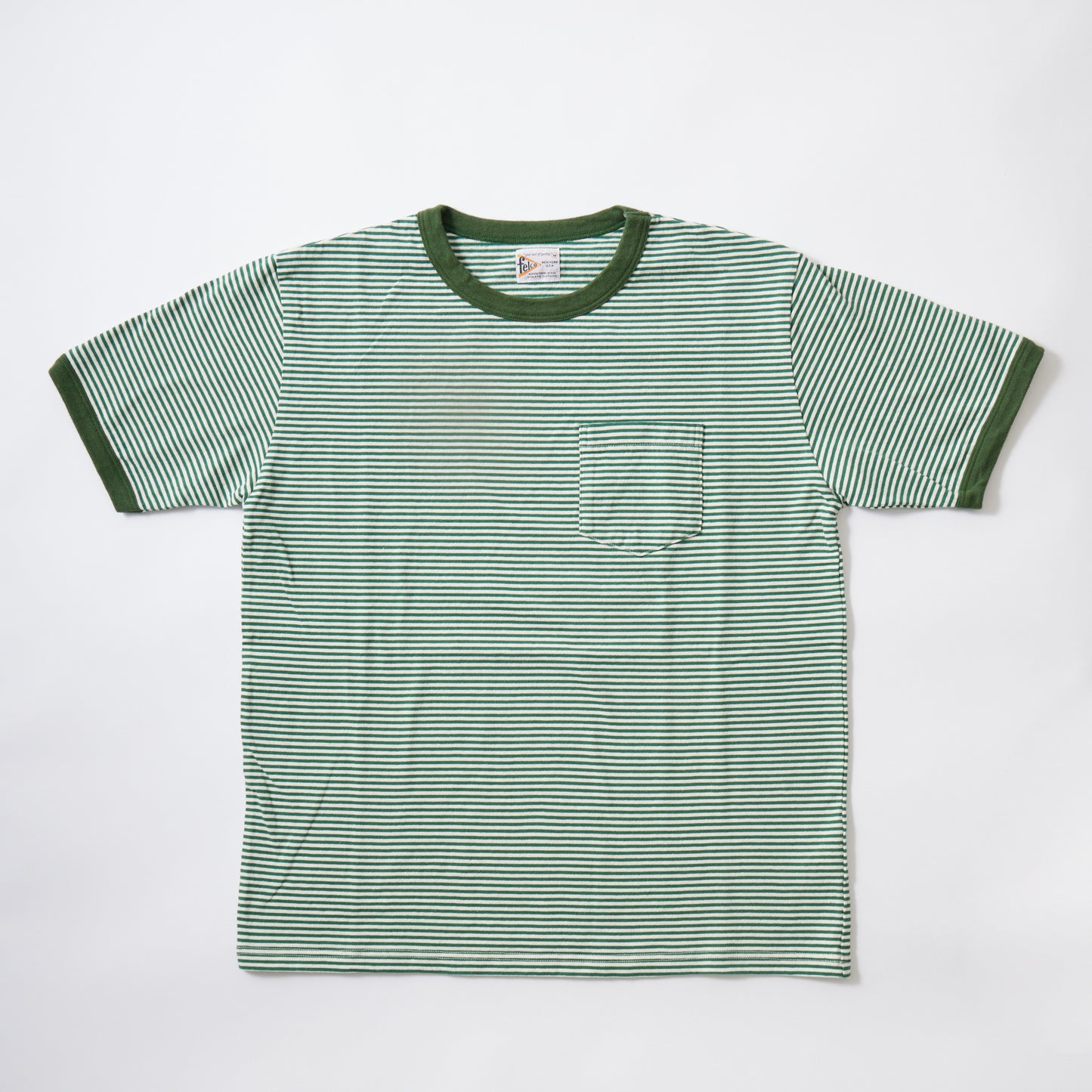 FELCO S/S RINGER POCKET T-AMERICAN VINTAGE STRIPE-NATURAL/GREEN