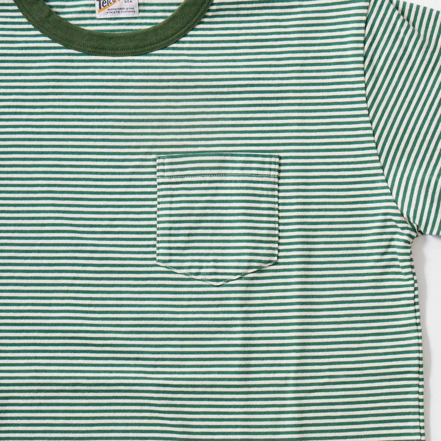 FELCO S/S RINGER POCKET T-AMERICAN VINTAGE STRIPE-NATURAL/GREEN