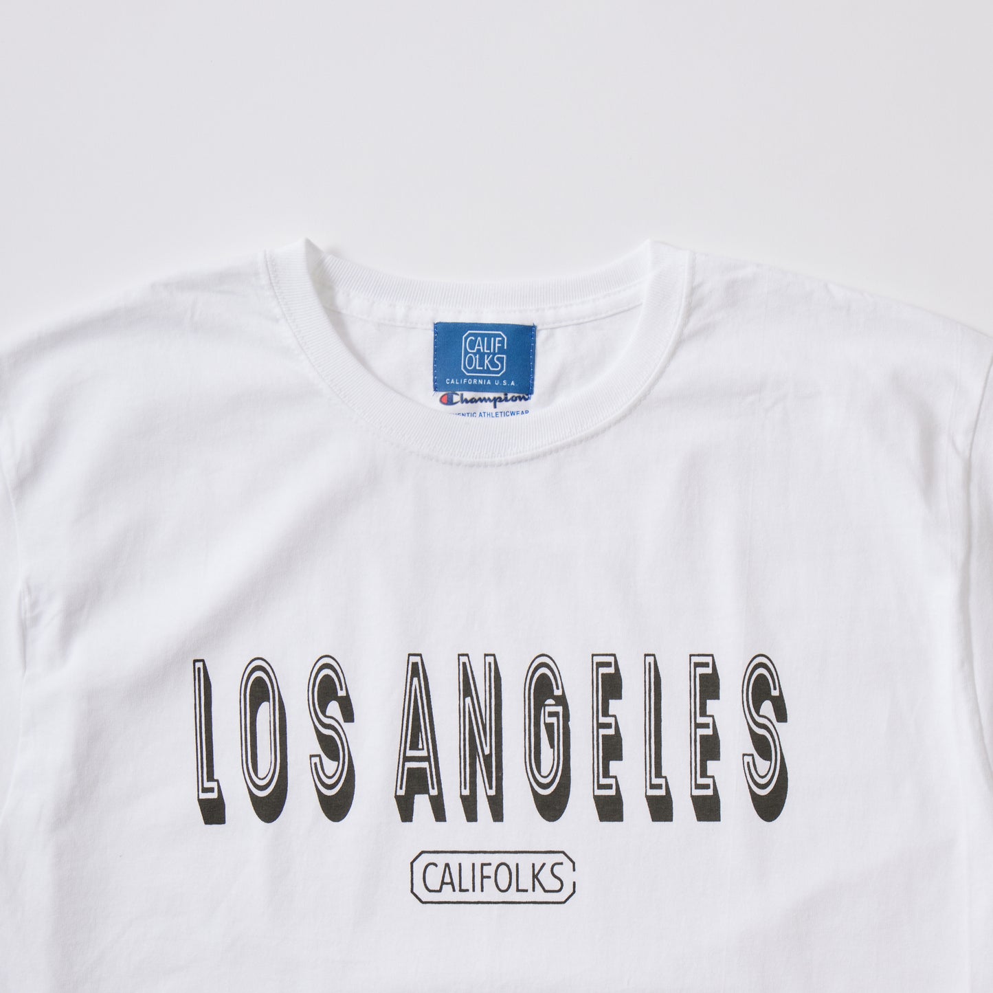 CALIFOLKS S/S WORD PRINT US CHAMPION 6oz CREW T-SHIRT - LOS ANGELS