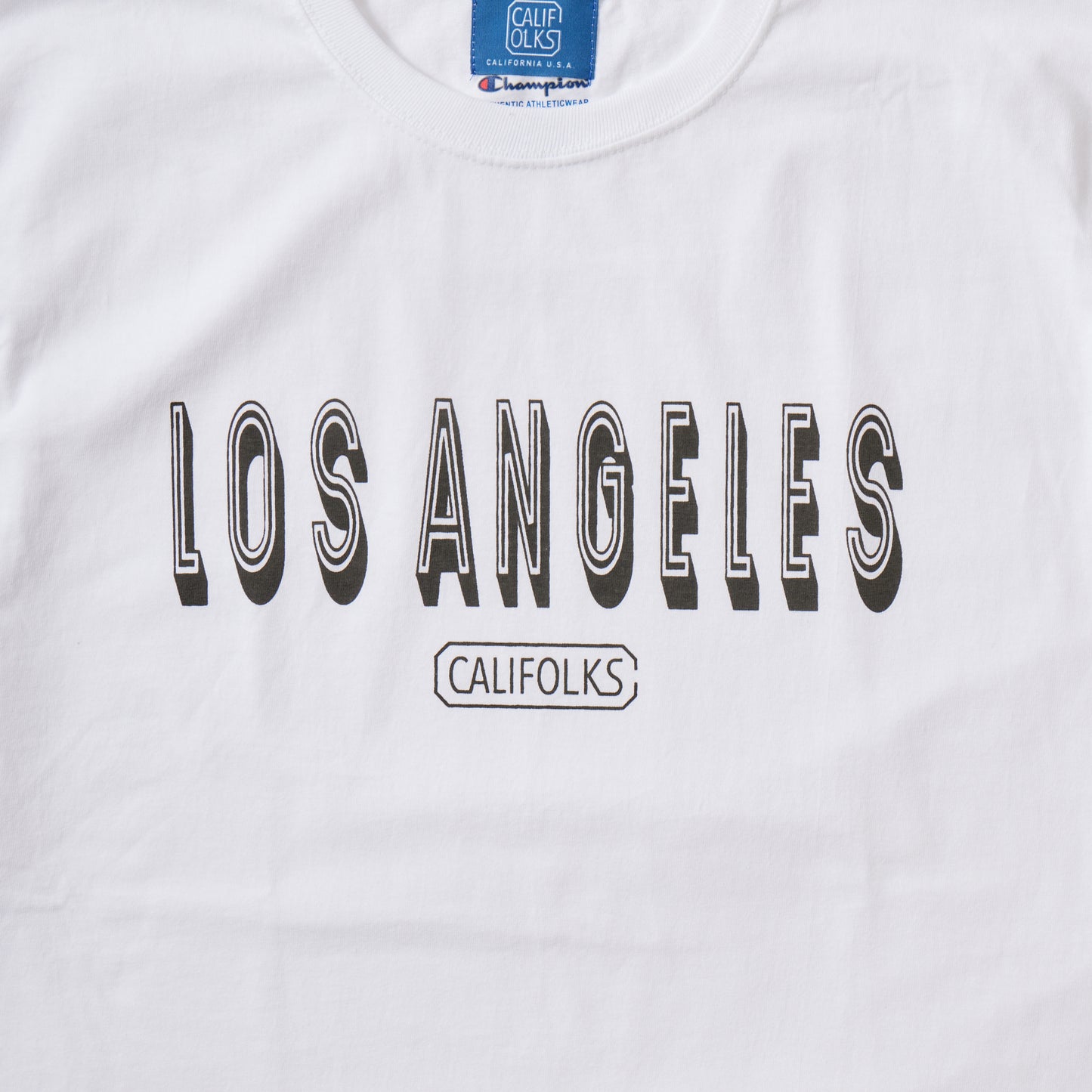 CALIFOLKS S/S WORD PRINT US CHAMPION 6oz CREW T-SHIRT - LOS ANGELS