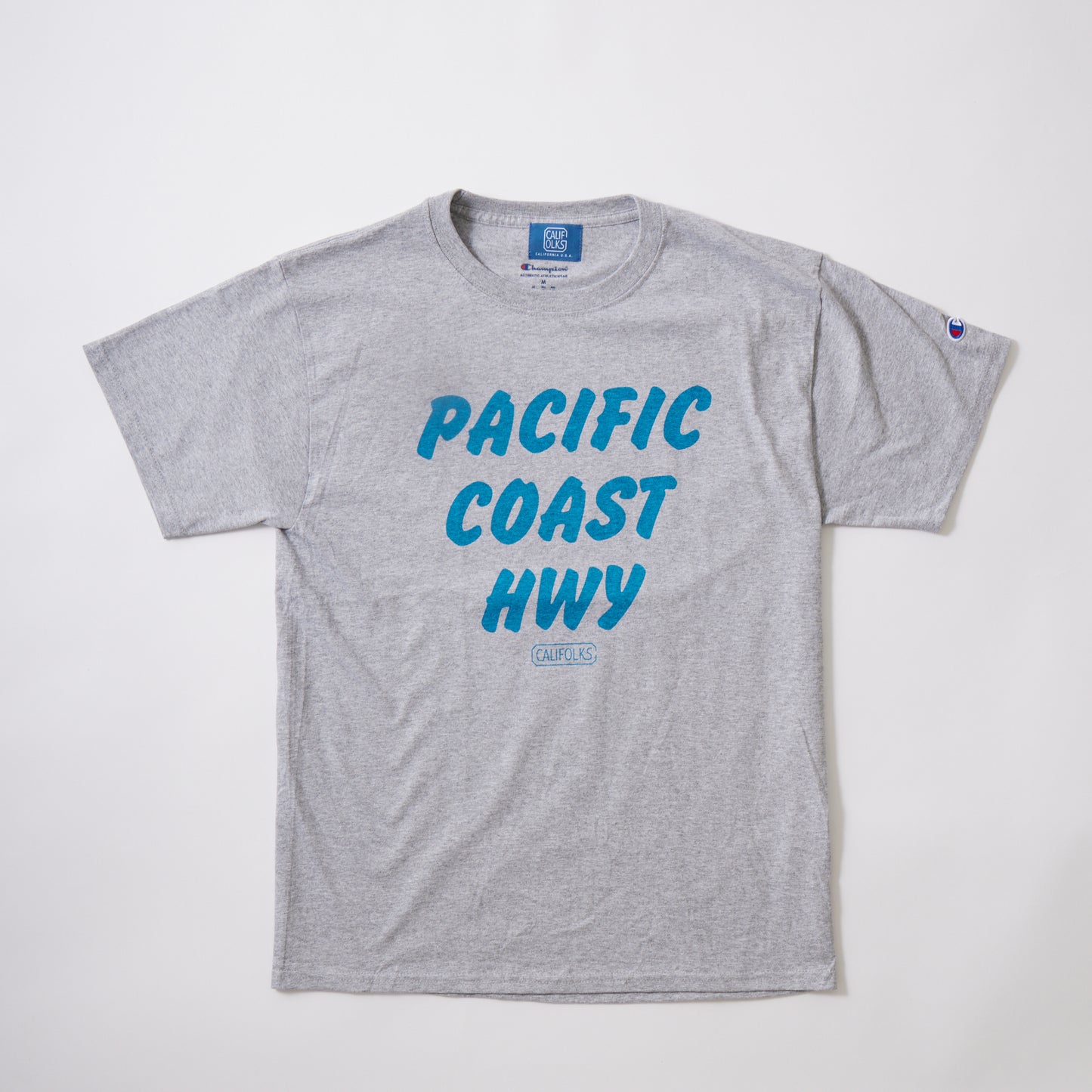 CALIFOLKS S/S WORD PRINT US CHAMPION 6oz CREW T-SHIRT - PACIFIC COAST HWY