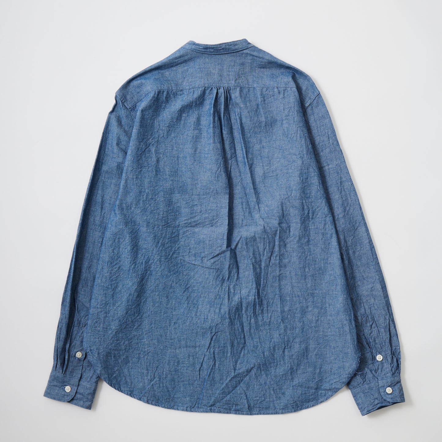 【NEW】EMPIRE & SONS L/S CLASSIC BAND COLLAR SHIRT 5oz VINTAGE CHAMBRAY - BLUE