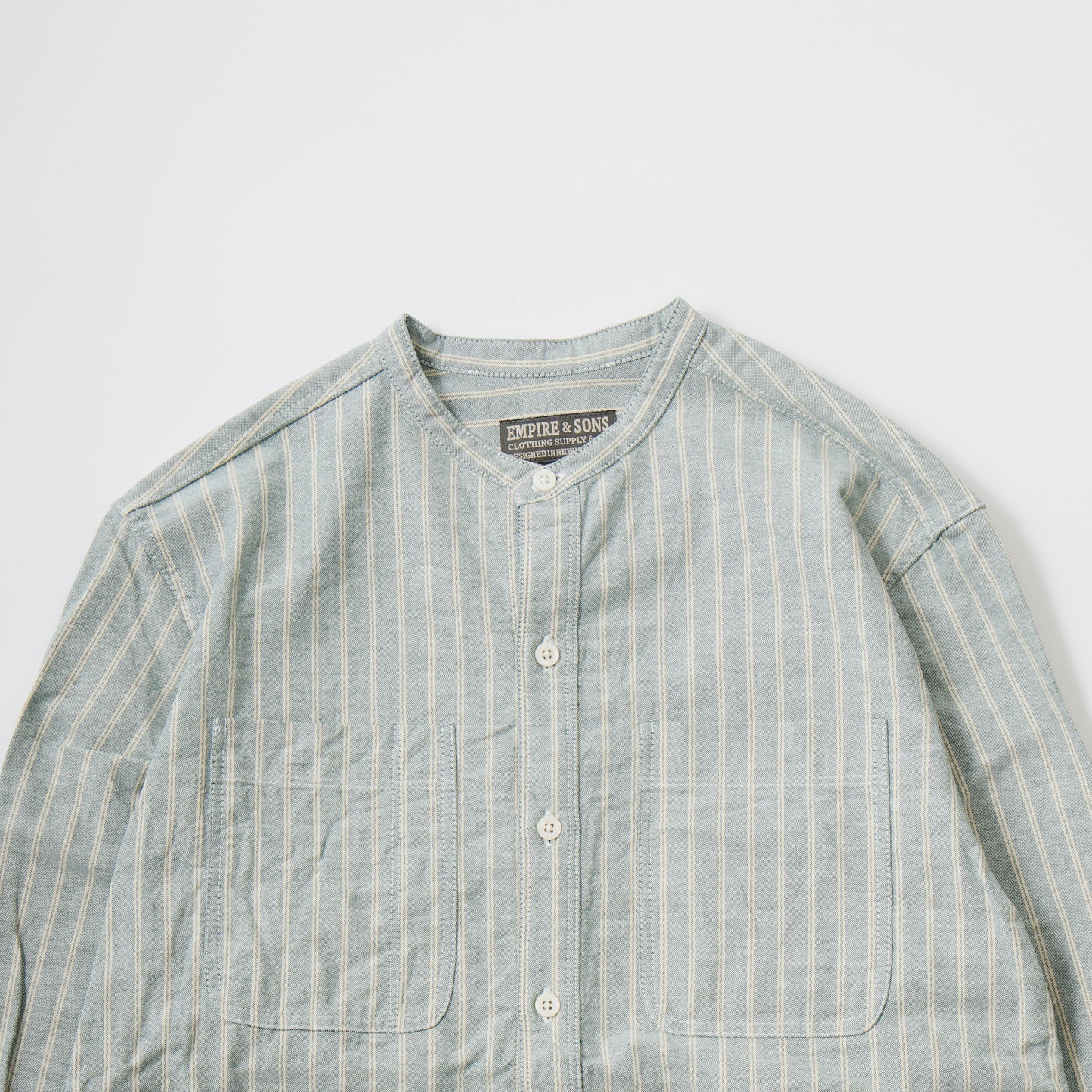 【NEW】EMPIRE & SONS L/S CLASSIC BAND COLLAR SHIRT VINTAGE OXFORD - GREEN/BEIGE