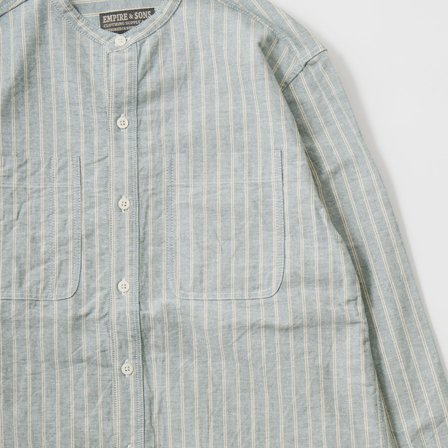 【NEW】EMPIRE & SONS L/S CLASSIC BAND COLLAR SHIRT VINTAGE OXFORD - GREEN/BEIGE