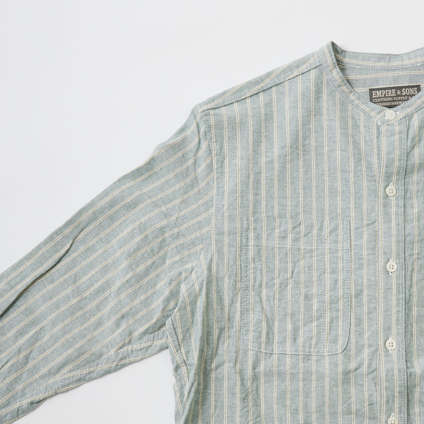 【NEW】EMPIRE & SONS L/S CLASSIC BAND COLLAR SHIRT VINTAGE OXFORD - GREEN/BEIGE