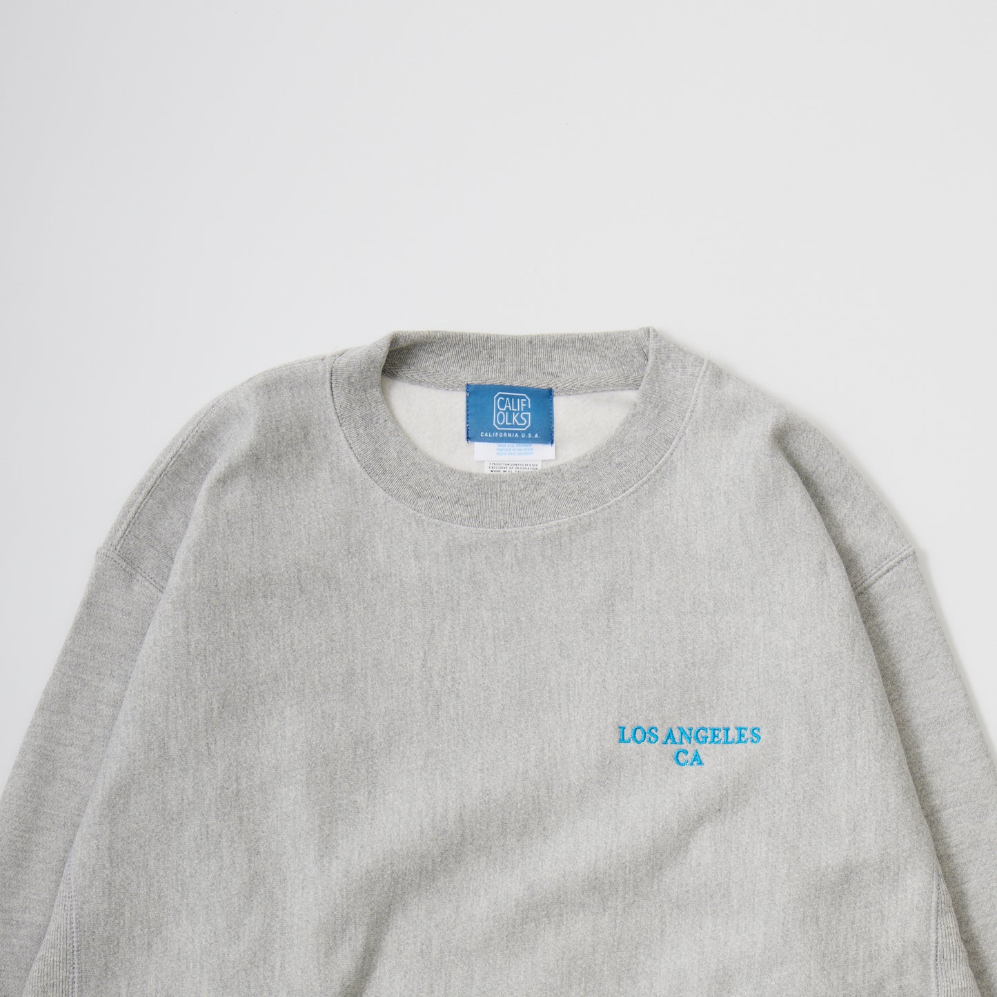 CALIFOLKS US CHAMPION REVERSE WEAVE CREW NECK SWEAT - OXFORD GREY LOS ANGELES EMB