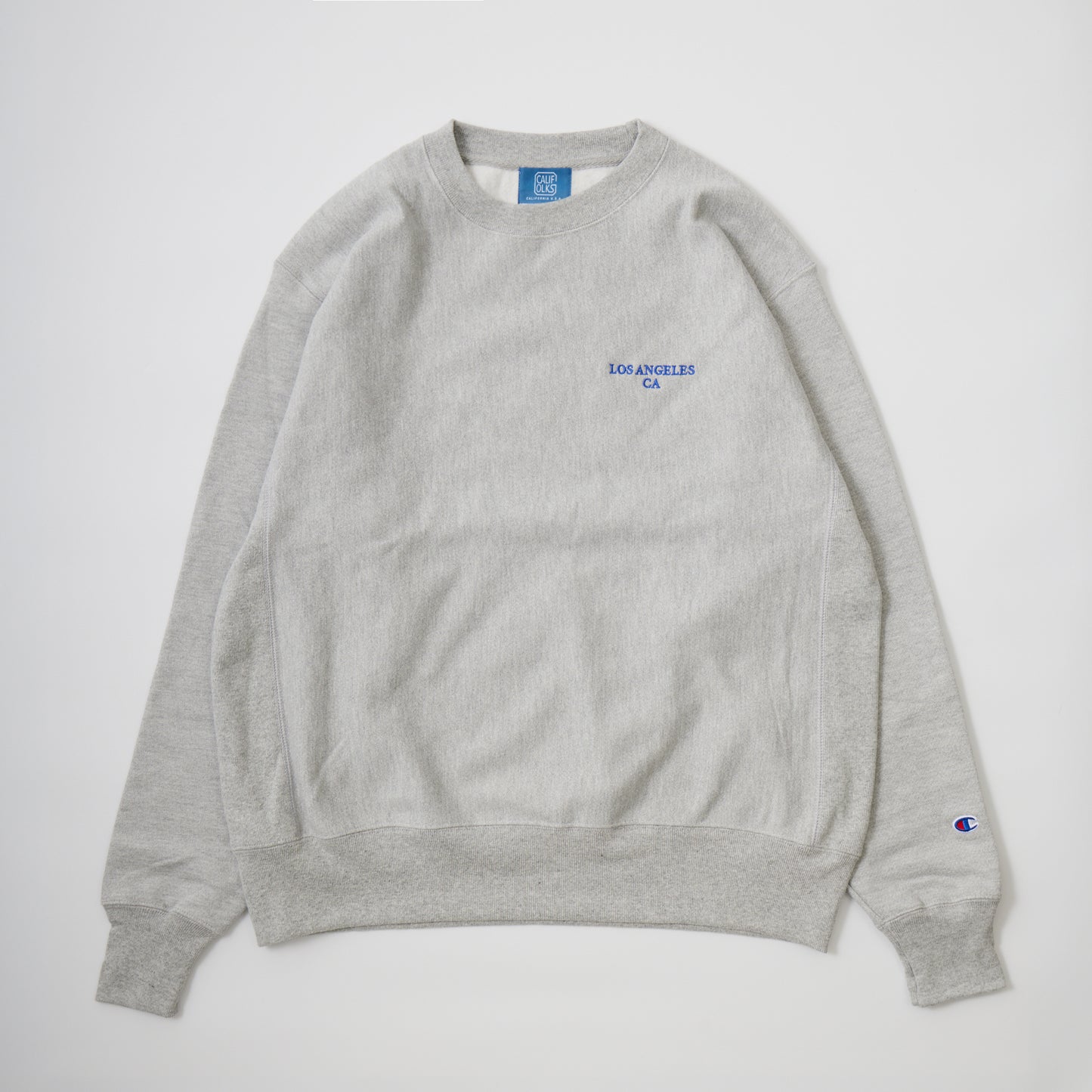 CALIFOLKS US CHAMPION REVERSE WEAVE CREW NECK SWEAT - OXFORD GREY LOS ANGELES EMB