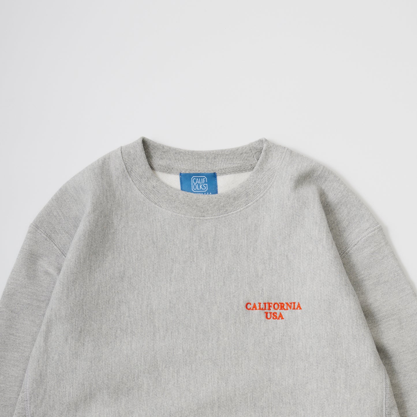 CALIFOLKS US CHAMPION REVERSE WEAVE CREW NECK SWEAT - OXFORD GREY CALIFORNIA EMB