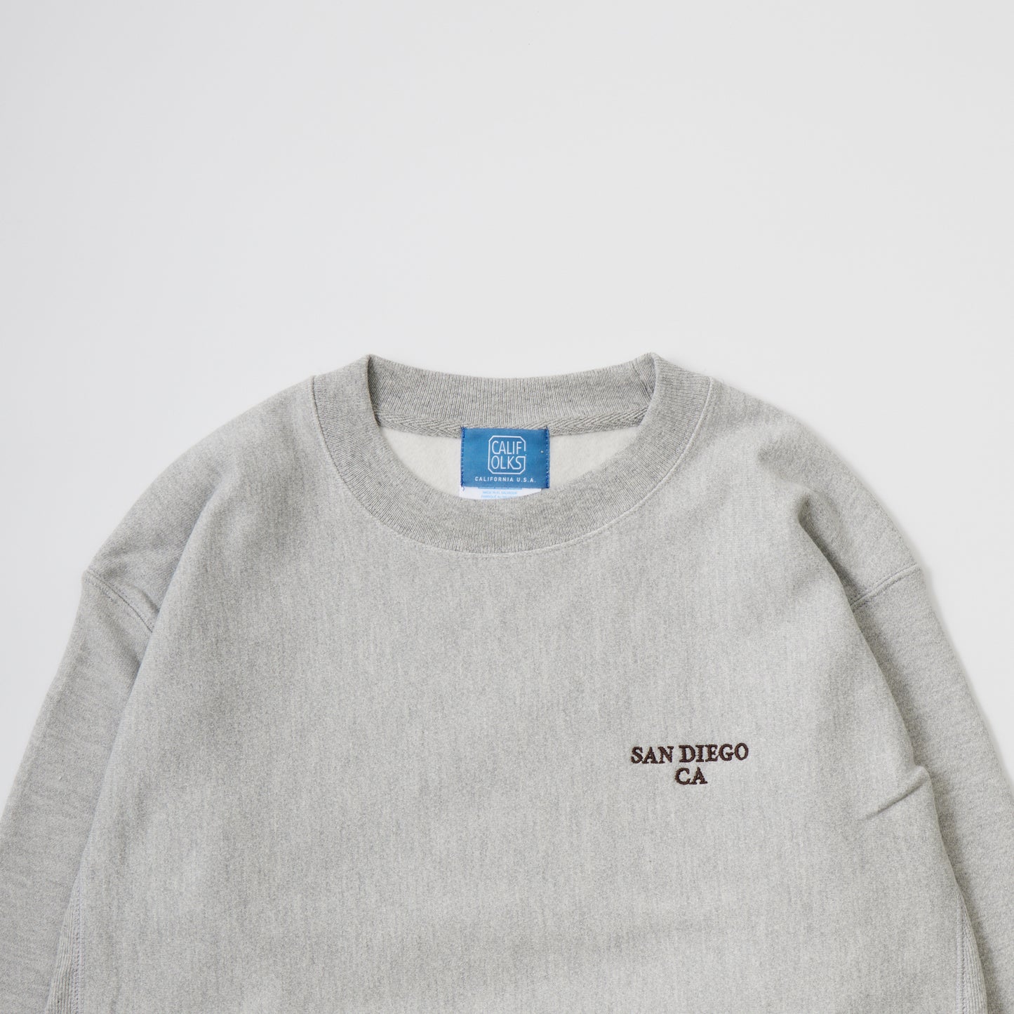 CALIFOLKS US CHAMPION REVERSE WEAVE CREW NECK SWEAT - OXFORD GREY SAN DIEGO EMB