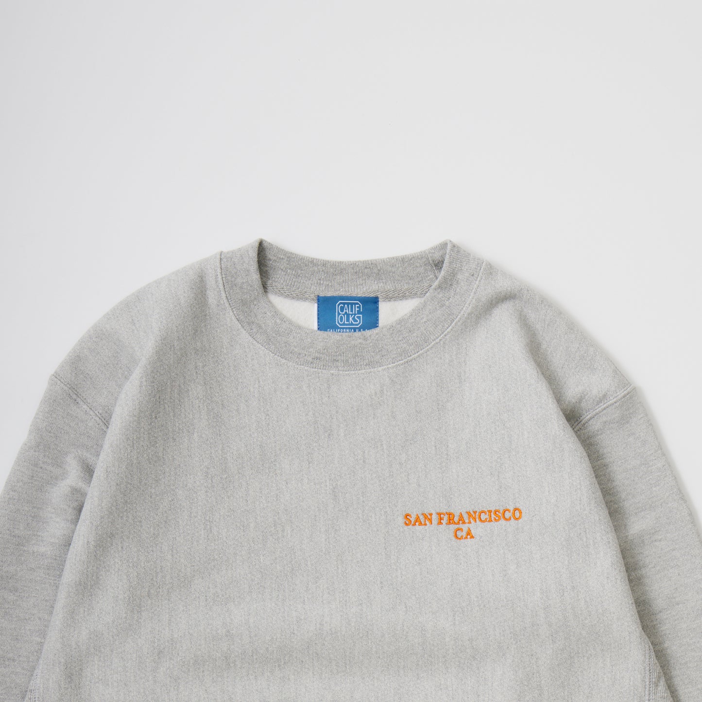 CALIFOLKS US CHAMPION REVERSE WEAVE CREW NECK SWEAT - OXFORD GREY SAN FRANCISCO EMB