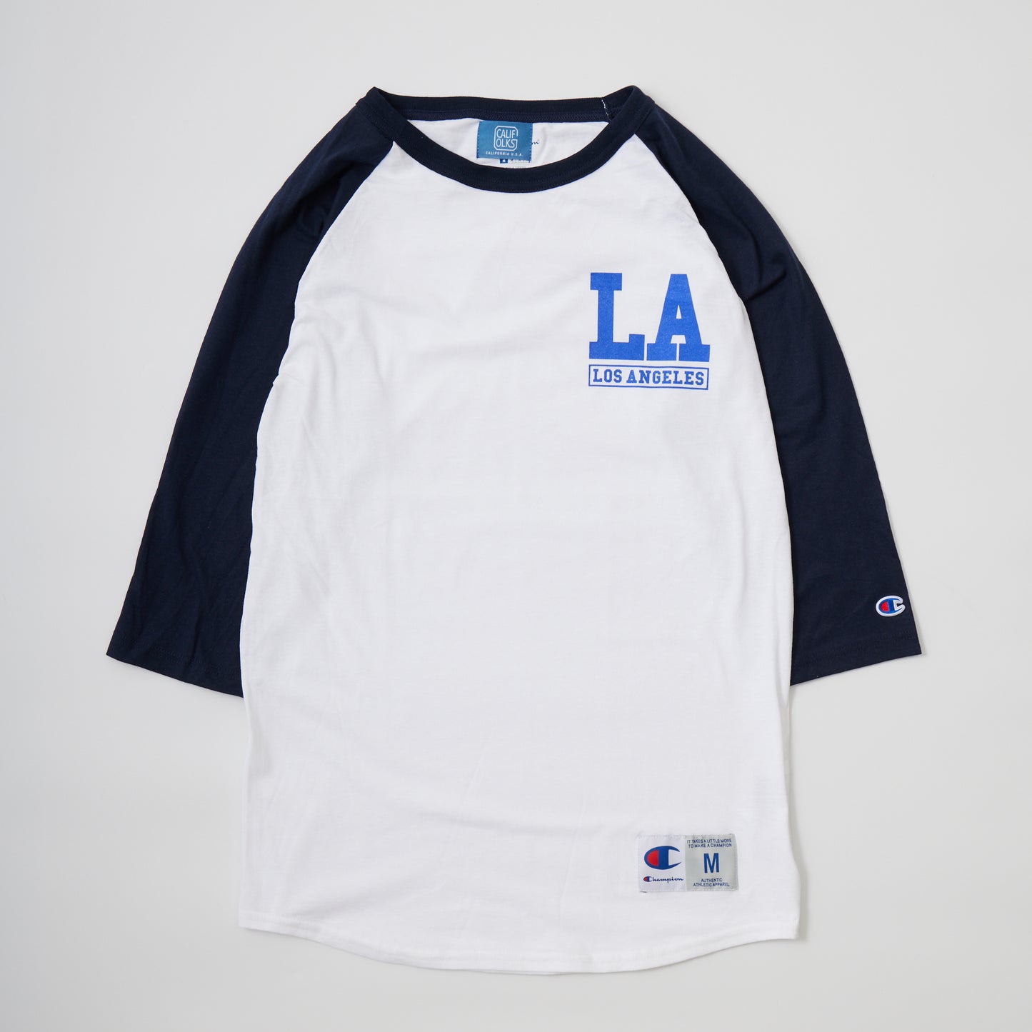 CALIFOLKS CITY PRINT CHAMPION RAGLAN BASEBALL T-SHIRT - WHITE - NAVY LA