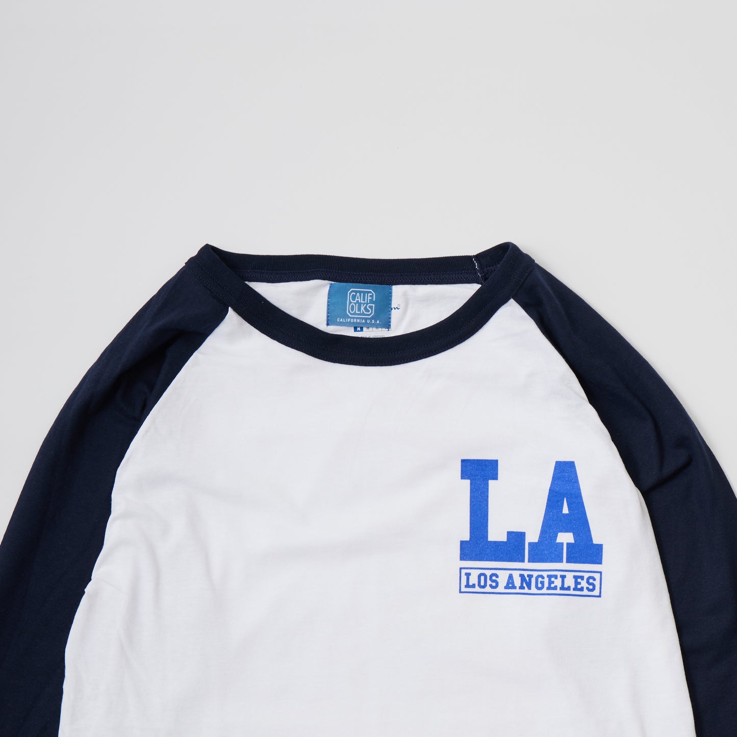 CALIFOLKS CITY PRINT CHAMPION RAGLAN BASEBALL T-SHIRT - WHITE - NAVY LA