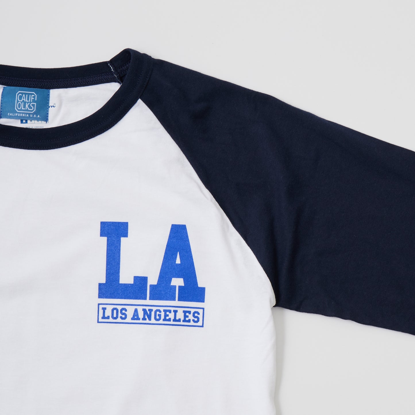 CALIFOLKS CITY PRINT CHAMPION RAGLAN BASEBALL T-SHIRT - WHITE - NAVY LA