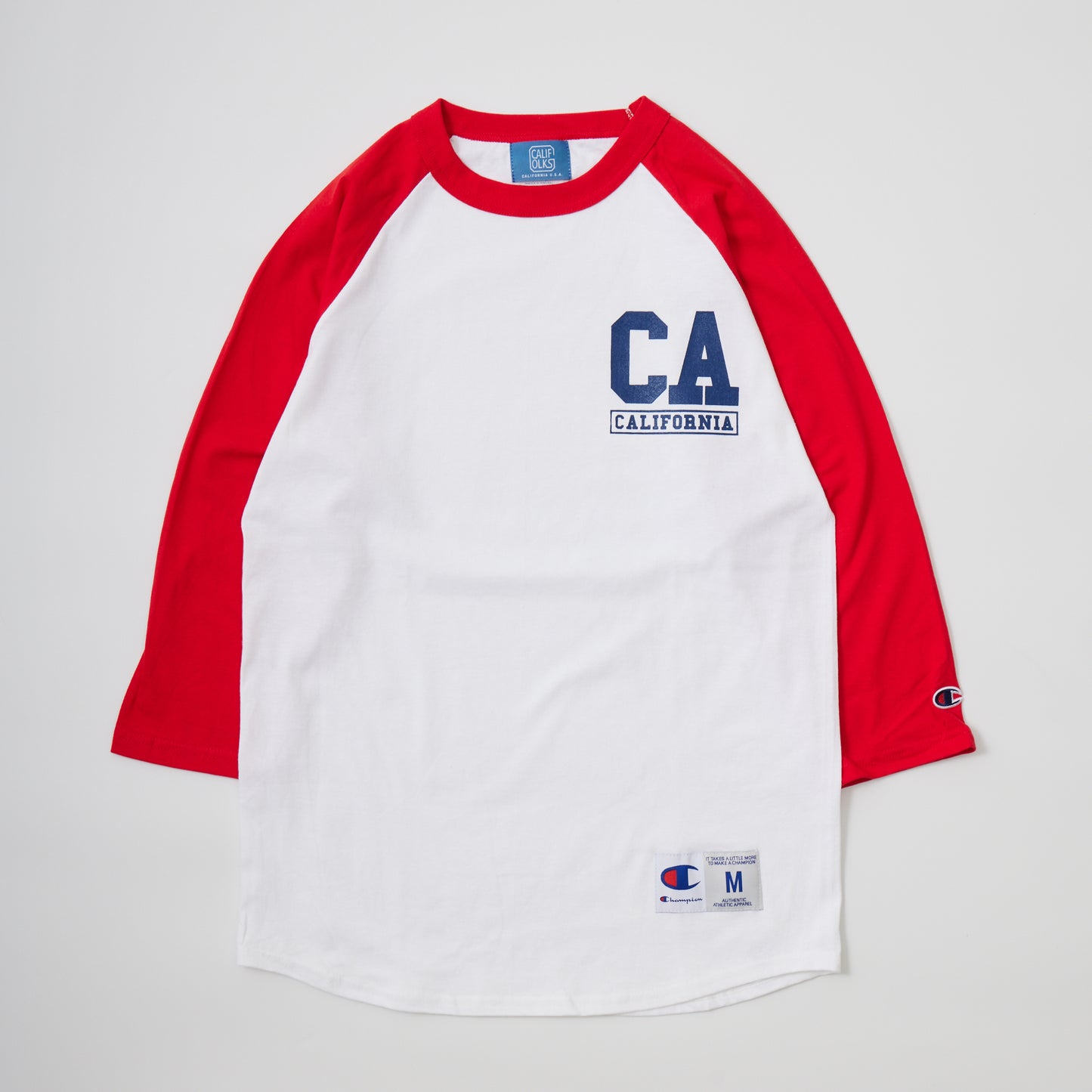 CALIFOLKS STATE PRINT CHAMPION RAGLAN BASEBALL T-SHIRT - WHITE - RED LA