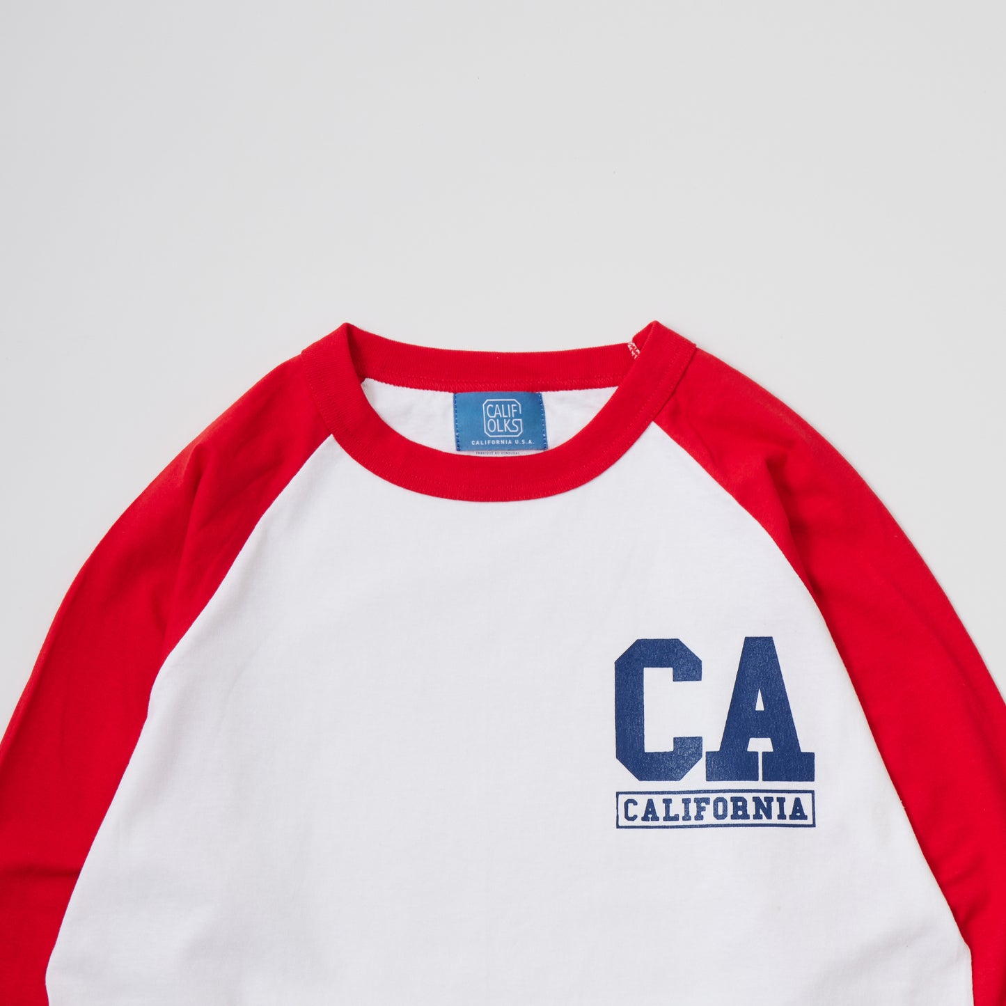 CALIFOLKS STATE PRINT CHAMPION RAGLAN BASEBALL T-SHIRT - WHITE - RED LA