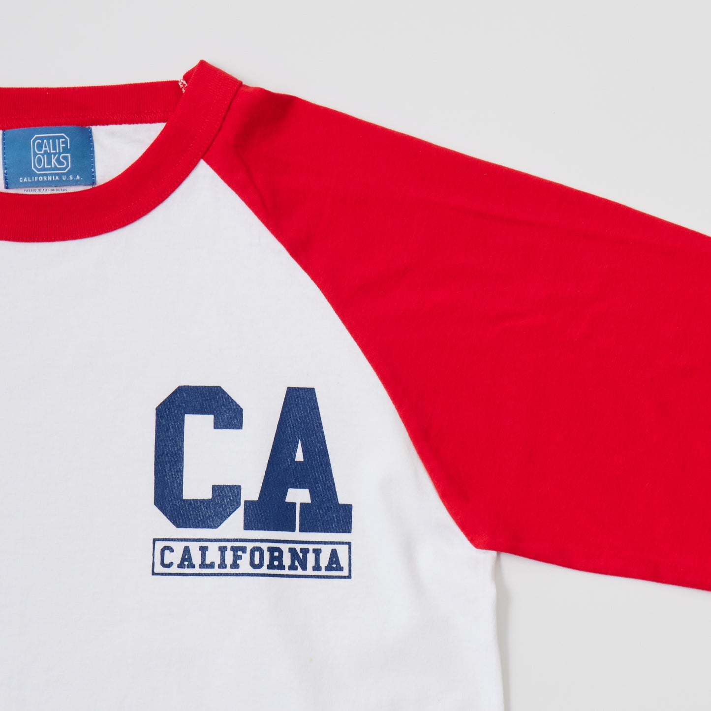 CALIFOLKS STATE PRINT CHAMPION RAGLAN BASEBALL T-SHIRT - WHITE - RED LA