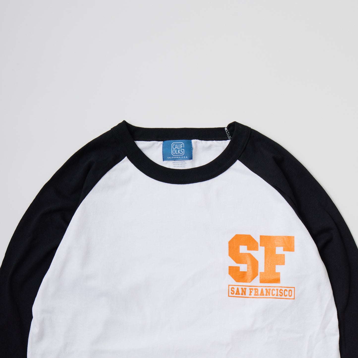 CALIFOLKS CITY PRINT CHAMPION RAGLAN BASEBALL T-SHIRT - WHITE - BLACK SF