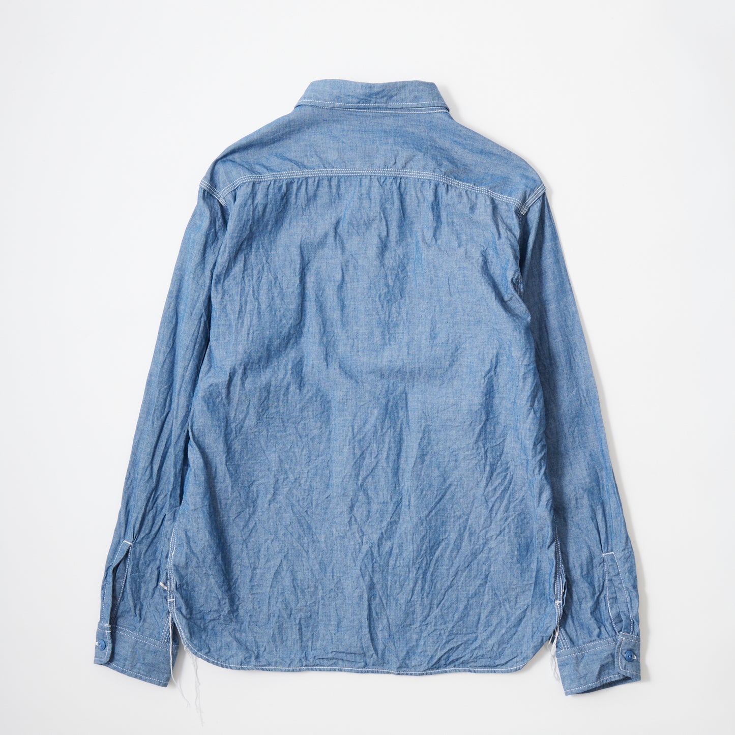 【NEW】EMPIRE & SONS L/S USN STYLE WORK SHIRT 5oz ORGANIC COTTON SELVEGE CHAMBRAY - BLUE