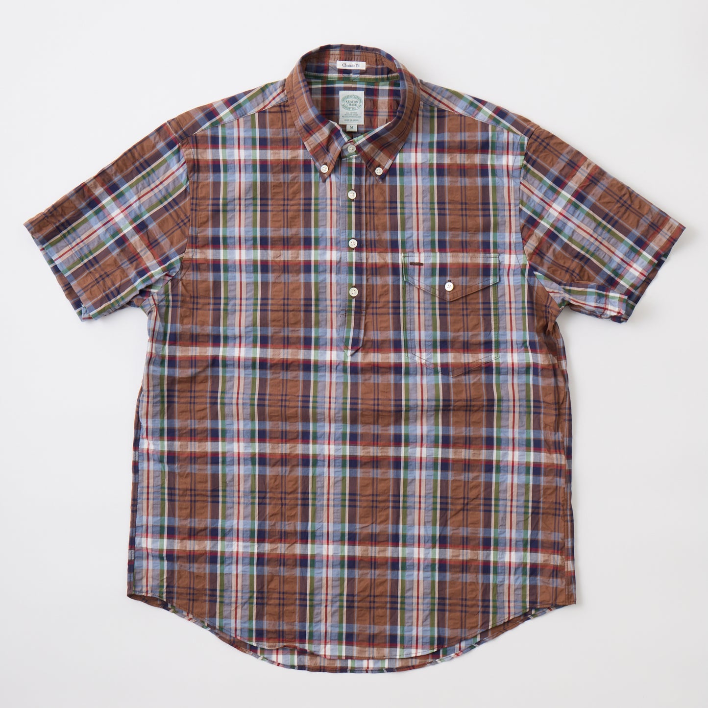 KEATON CHASE USA S/S CLASSIC FIT PULLOVER BD SHIRT MADRAS SEERSUCKER