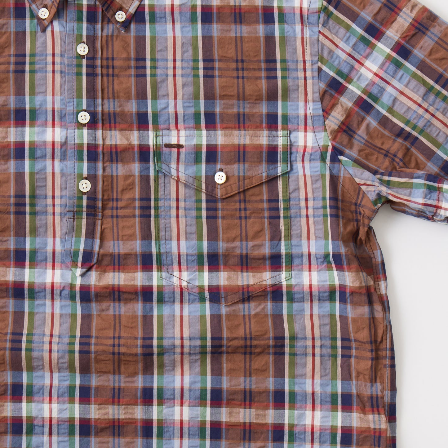 KEATON CHASE USA S/S CLASSIC FIT PULLOVER BD SHIRT MADRAS SEERSUCKER