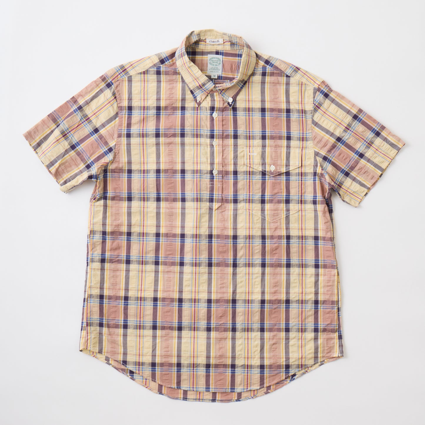 KEATON CHASE USA S/S CLASSIC FIT PULLOVER BD SHIRT MADRAS SEERSUCKER