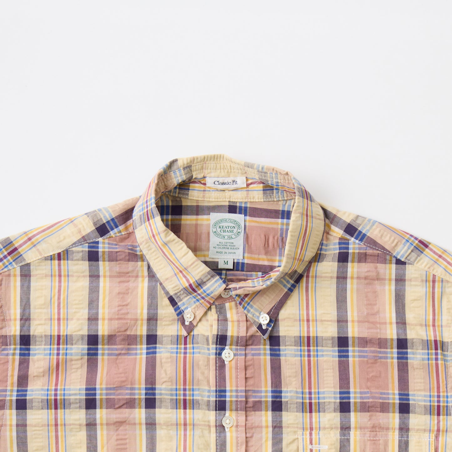 KEATON CHASE USA S/S CLASSIC FIT PULLOVER BD SHIRT MADRAS SEERSUCKER