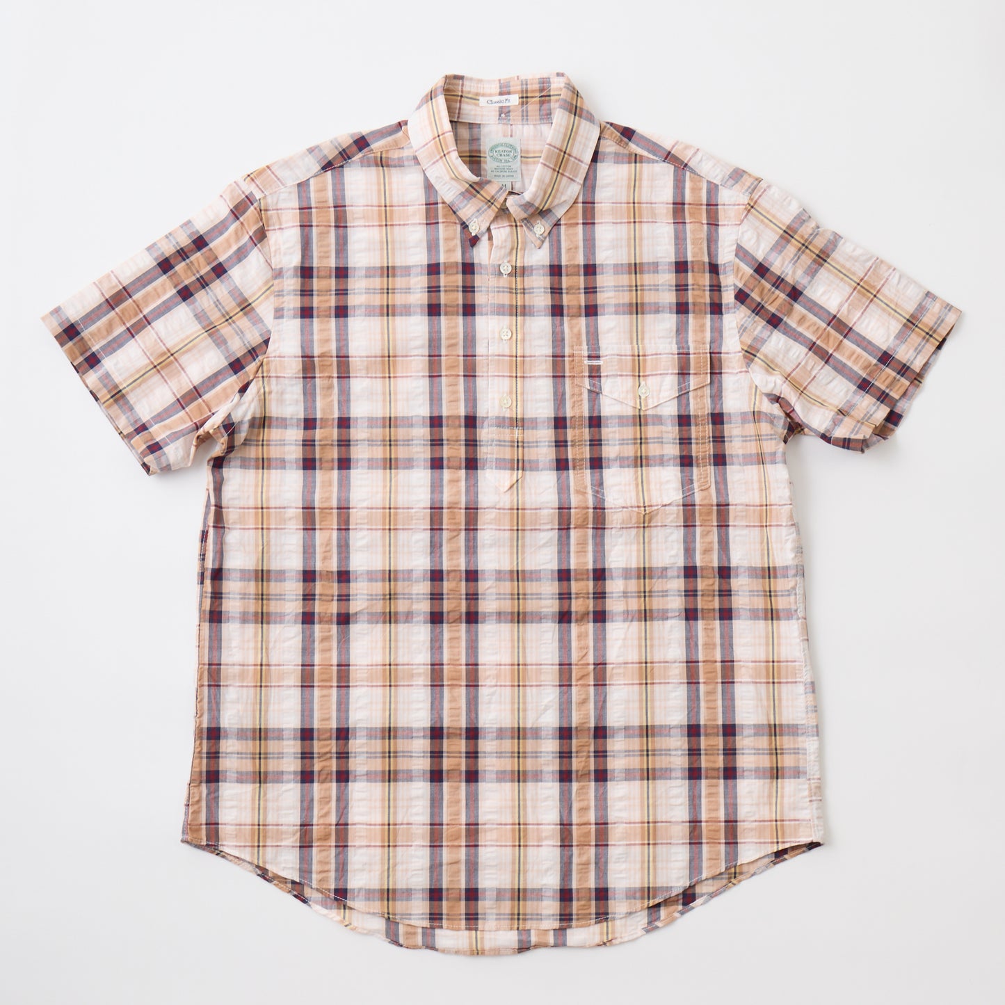 KEATON CHASE USA S/S CLASSIC FIT PULLOVER BD SHIRT MADRAS SEERSUCKER