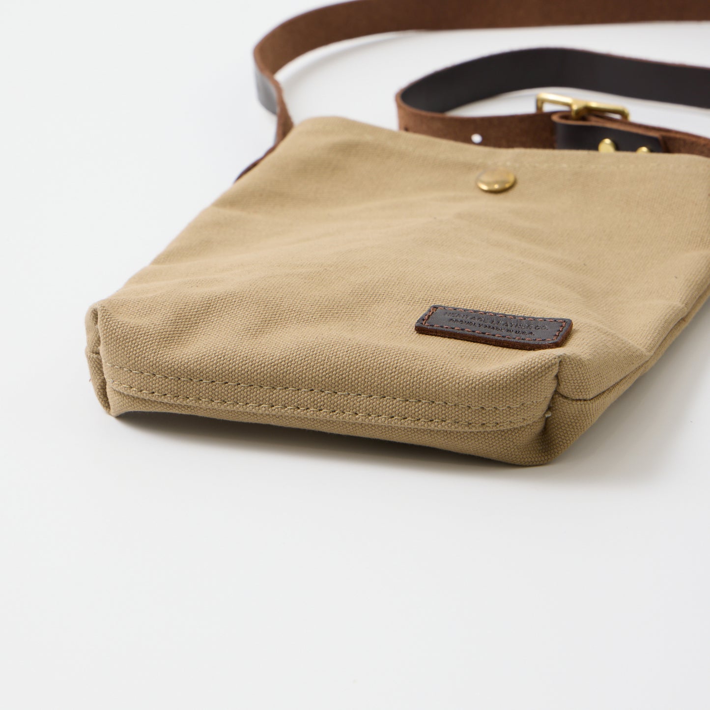 HERITAGE LEATHER 18oz CANVAS CUSTOM MADE SACOCHE BAG W/ LEATHER STRAP - KHAKI / BROWN LEATHER