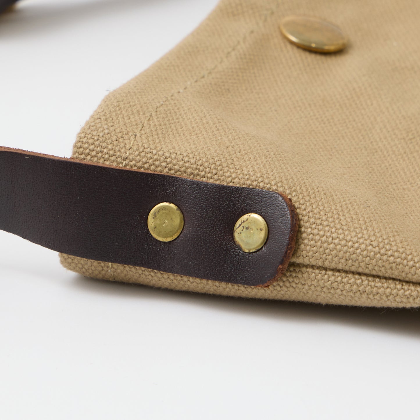 HERITAGE LEATHER 18oz CANVAS CUSTOM MADE SACOCHE BAG W/ LEATHER STRAP - KHAKI / BROWN LEATHER