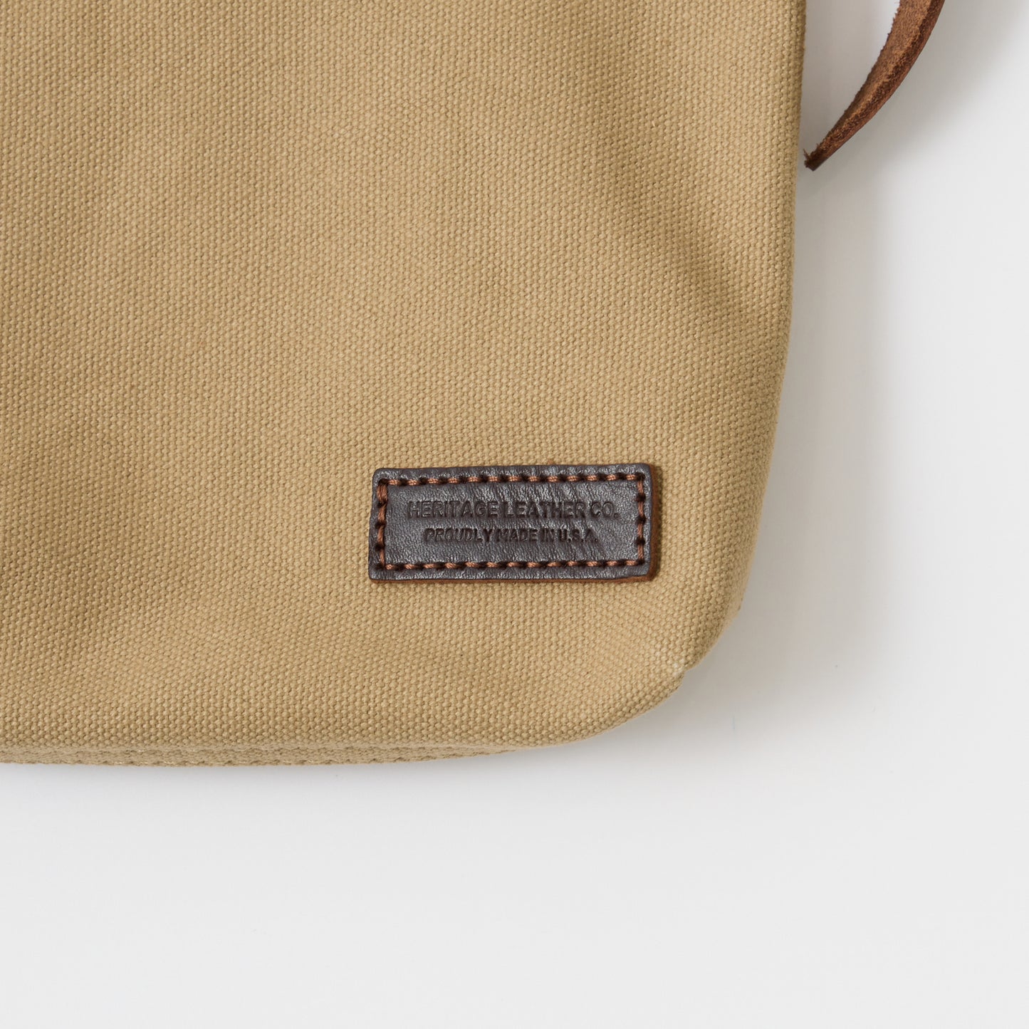 HERITAGE LEATHER 18oz CANVAS CUSTOM MADE SACOCHE BAG W/ LEATHER STRAP - KHAKI / BROWN LEATHER